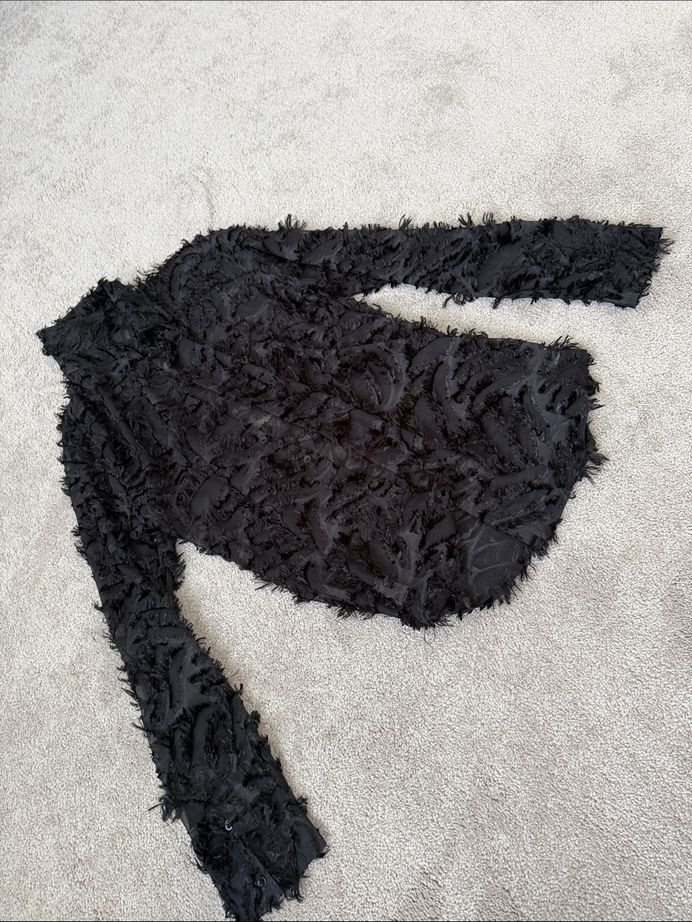 Textured Black Long Sleeve Top